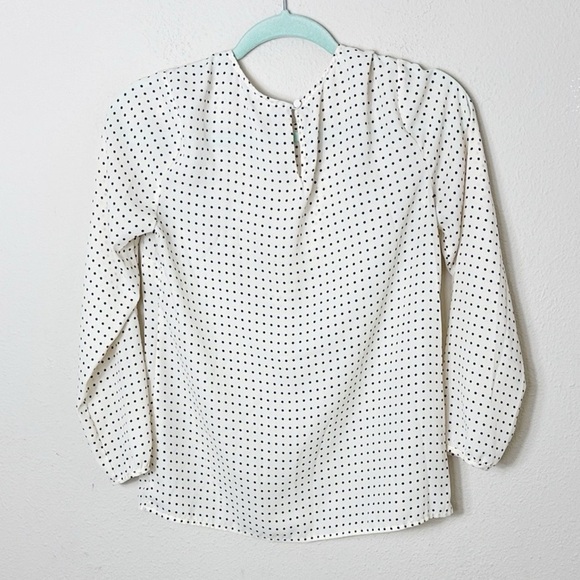 J. Crew Ruffle Front Long Sleeve Polka Dot Blouse Off White Black size 00 - Picture 2 of 7